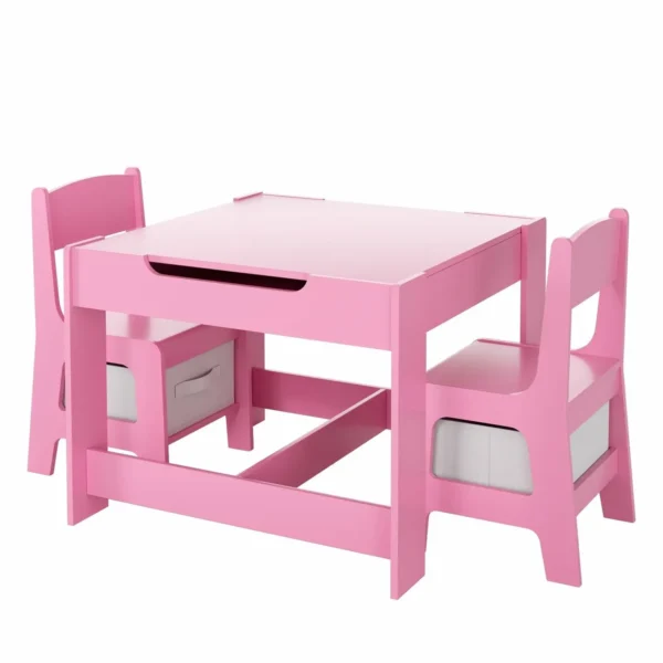 AOOU Kids Table and 2 Chairs Set, 3-in-1 Wooden Activity Table, w/Detachable Storage Drawer, Drawing Reading Black Board Desk - Image 6