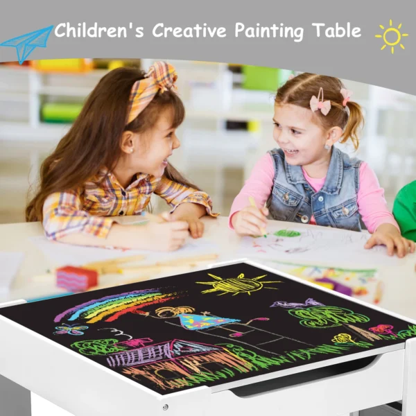 AOOU Kids Table and 2 Chairs Set, 3-in-1 Wooden Activity Table, w/Detachable Storage Drawer, Drawing Reading Black Board Desk - Image 5