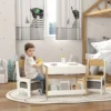 3PCs Kids Table and Chair Set with Blackboard, Storage, Nature Wood