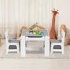 AOOU Kids Table and 2 Chairs Set, 3-in-1 Wooden Activity Table, w/Detachable Storage Drawer, Drawing Reading Black Board Desk