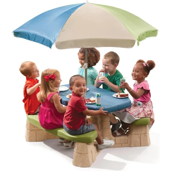 Naturally Playful Kids Picnic Table With Umbrella, Durable Indoor/Outdoor Toys, Seating for 6 Children, Ages 3+ Years Old - Image 2